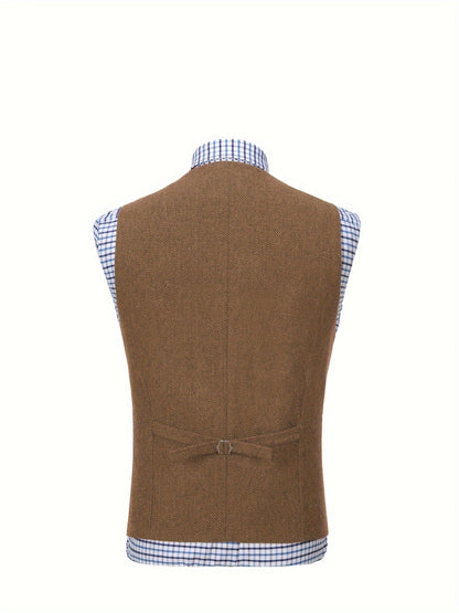 Men's Herringbone Vest with Pockets | Formal Wedding