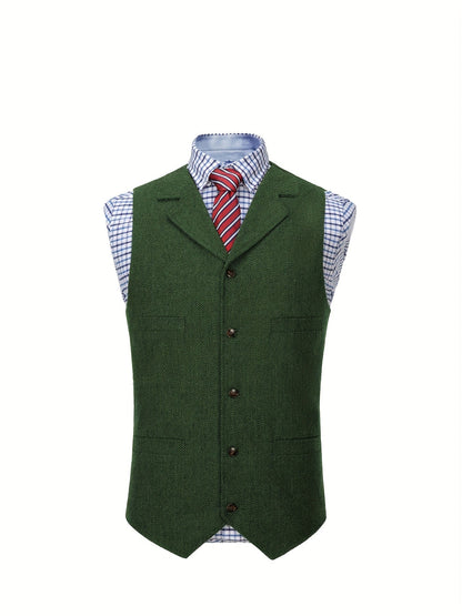 Men's Herringbone Vest with Pockets | Formal Wedding