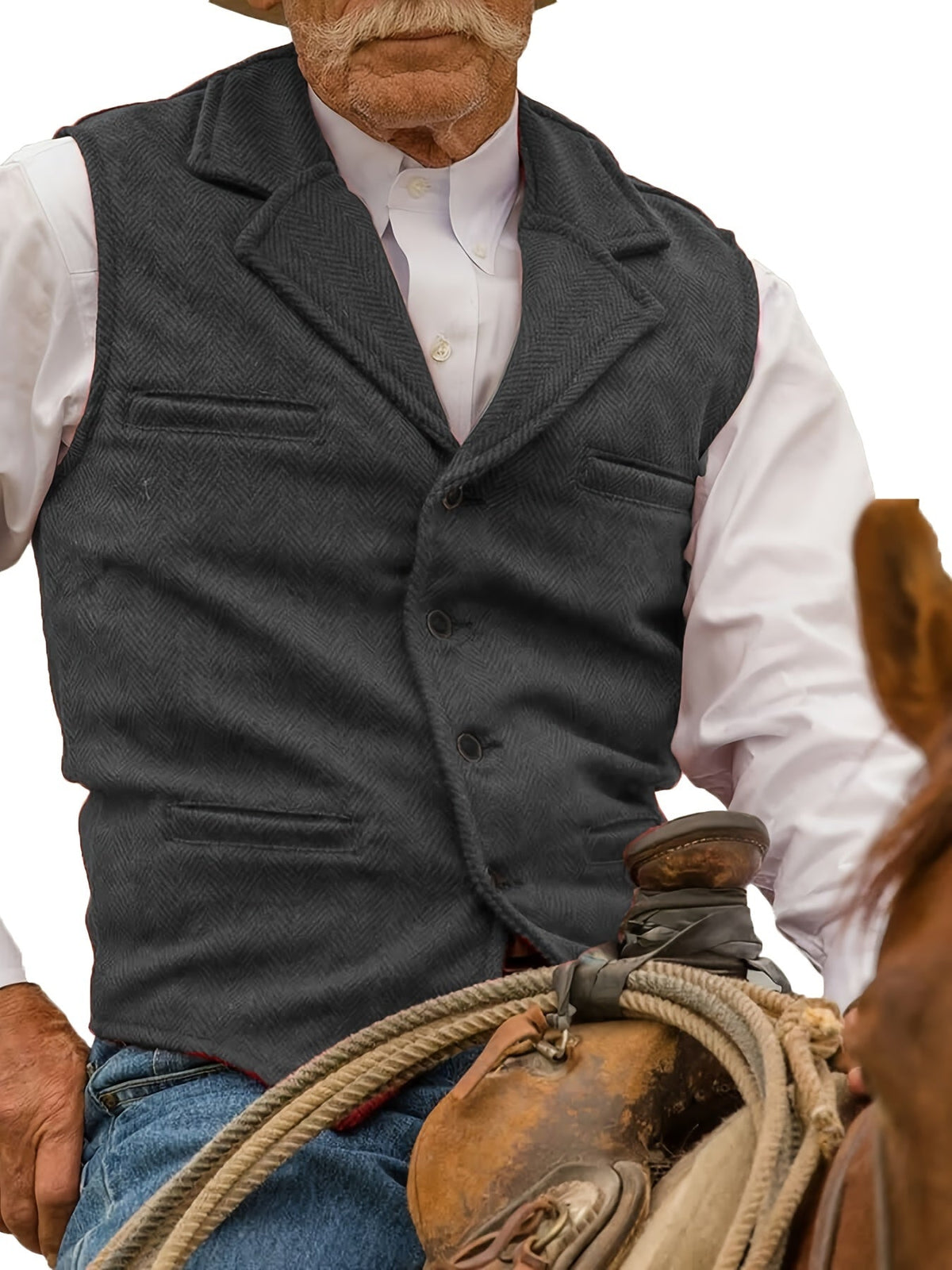 Men's Herringbone Vest with Pockets | Formal Wedding