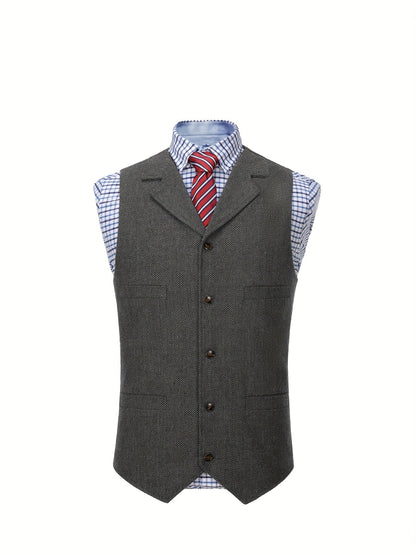 Men's Herringbone Vest with Pockets | Formal Wedding