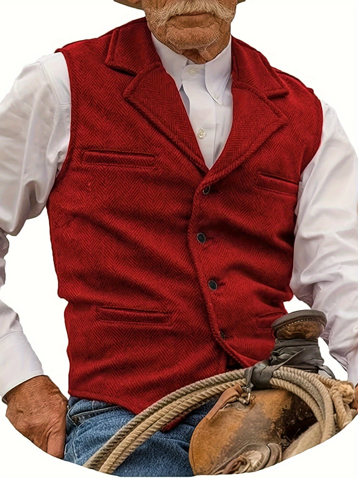 Men's Herringbone Vest with Pockets | Formal Wedding