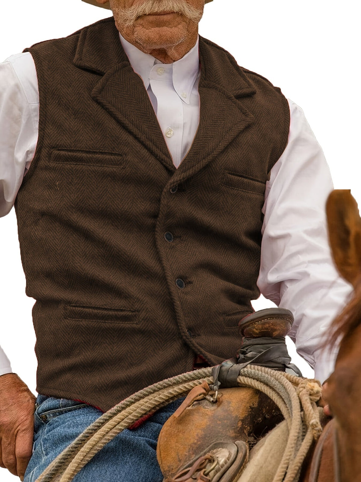 Men's Herringbone Vest with Pockets | Formal Wedding