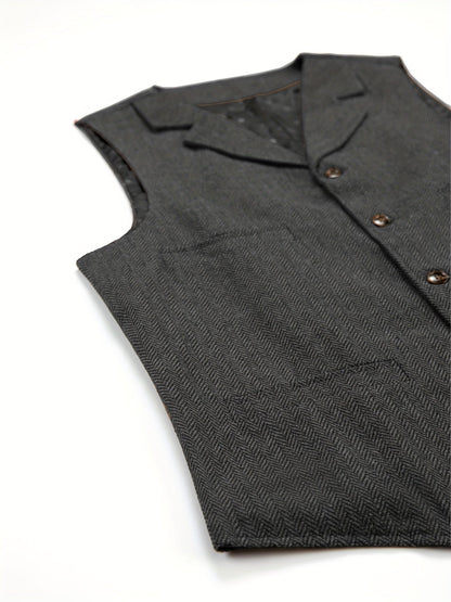 Men's Herringbone Vest with Pockets | Formal Wedding