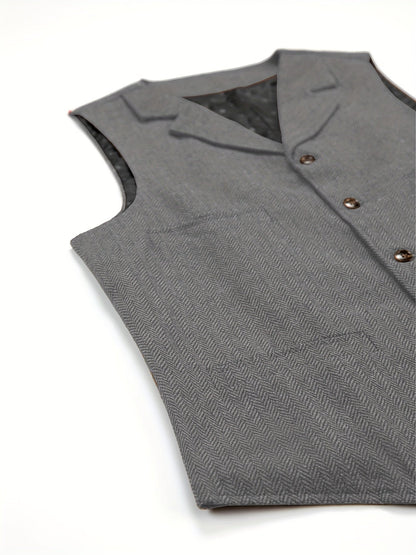 Men's Herringbone Vest with Pockets | Formal Wedding