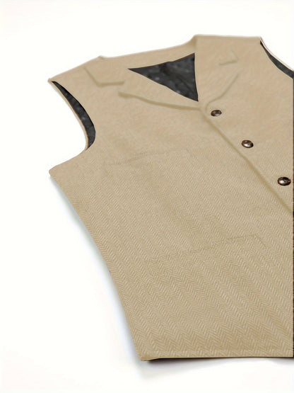 Men's Herringbone Vest with Pockets | Formal Wedding