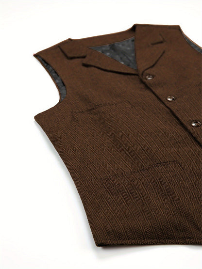 Men's Herringbone Vest with Pockets | Formal Wedding