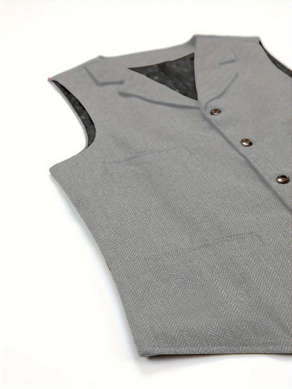 Men's Herringbone Vest with Pockets | Formal Wedding