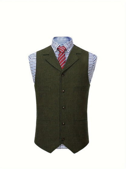 Men's Herringbone Vest with Pockets | Formal Wedding