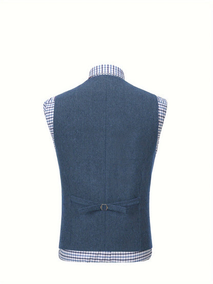 Men's Herringbone Vest with Pockets | Formal Wedding