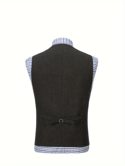 Men's Herringbone Vest with Pockets | Formal Wedding