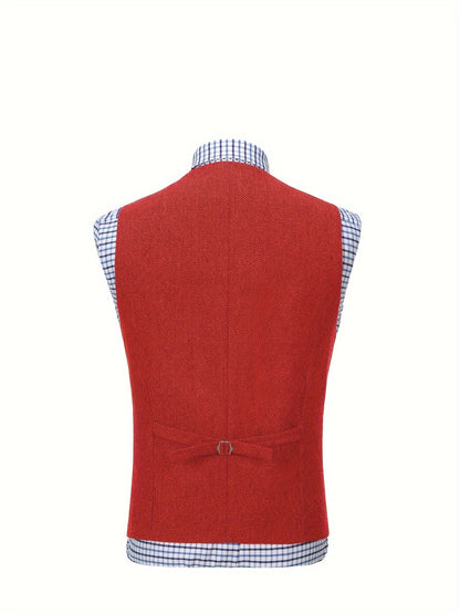 Men's Herringbone Vest with Pockets | Formal Wedding