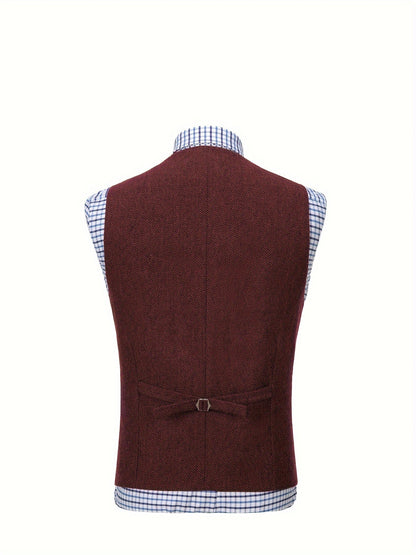 Men's Herringbone Vest with Pockets | Formal Wedding