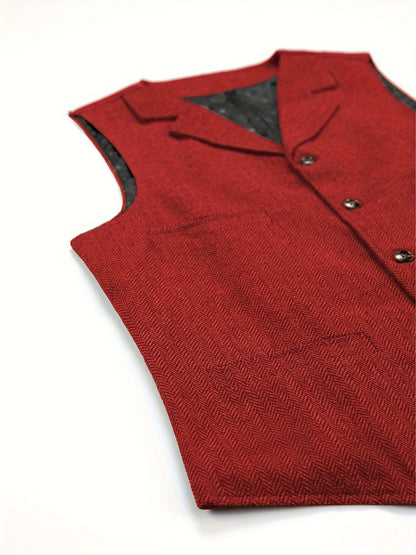 Men's Herringbone Vest with Pockets | Formal Wedding