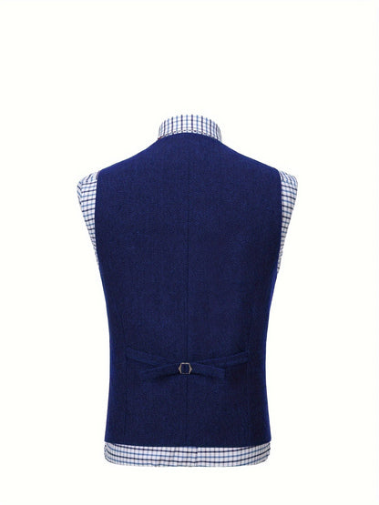 Men's Herringbone Vest with Pockets | Formal Wedding