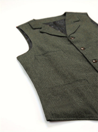 Men's Herringbone Vest with Pockets | Formal Wedding