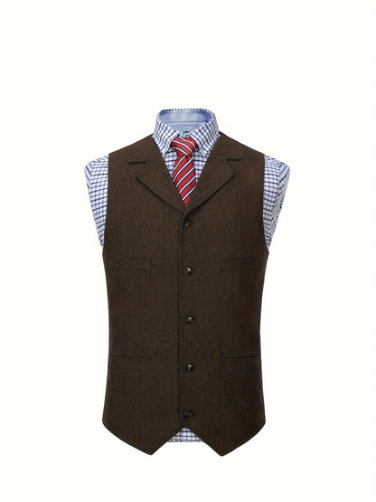 Men's Herringbone Vest with Pockets | Formal Wedding