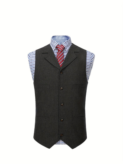 Men's Herringbone Vest with Pockets | Formal Wedding