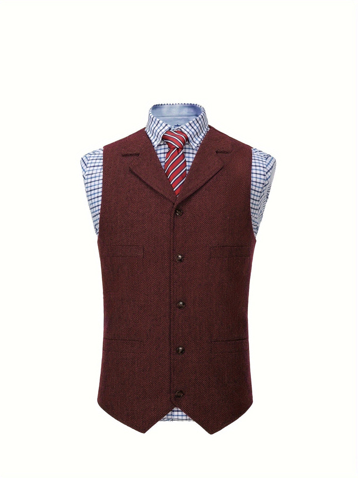 Men's Herringbone Vest with Pockets | Formal Wedding