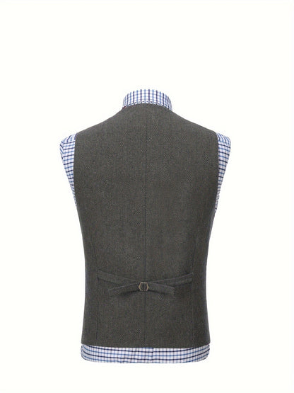 Men's Herringbone Vest with Pockets | Formal Wedding