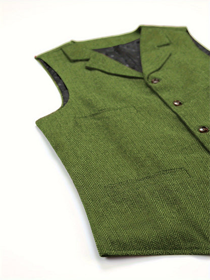 Men's Herringbone Vest with Pockets | Formal Wedding