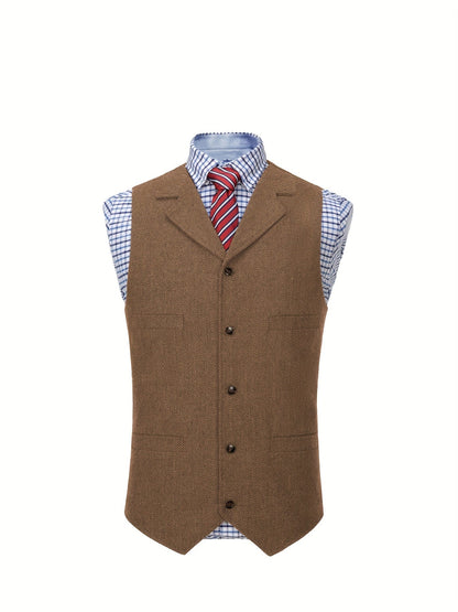 Men's Herringbone Vest with Pockets | Formal Wedding