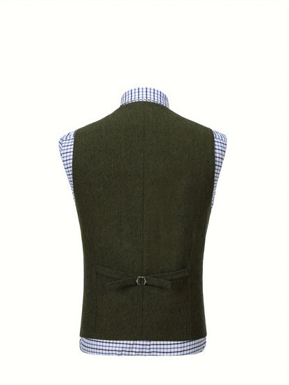 Men's Herringbone Vest with Pockets | Formal Wedding