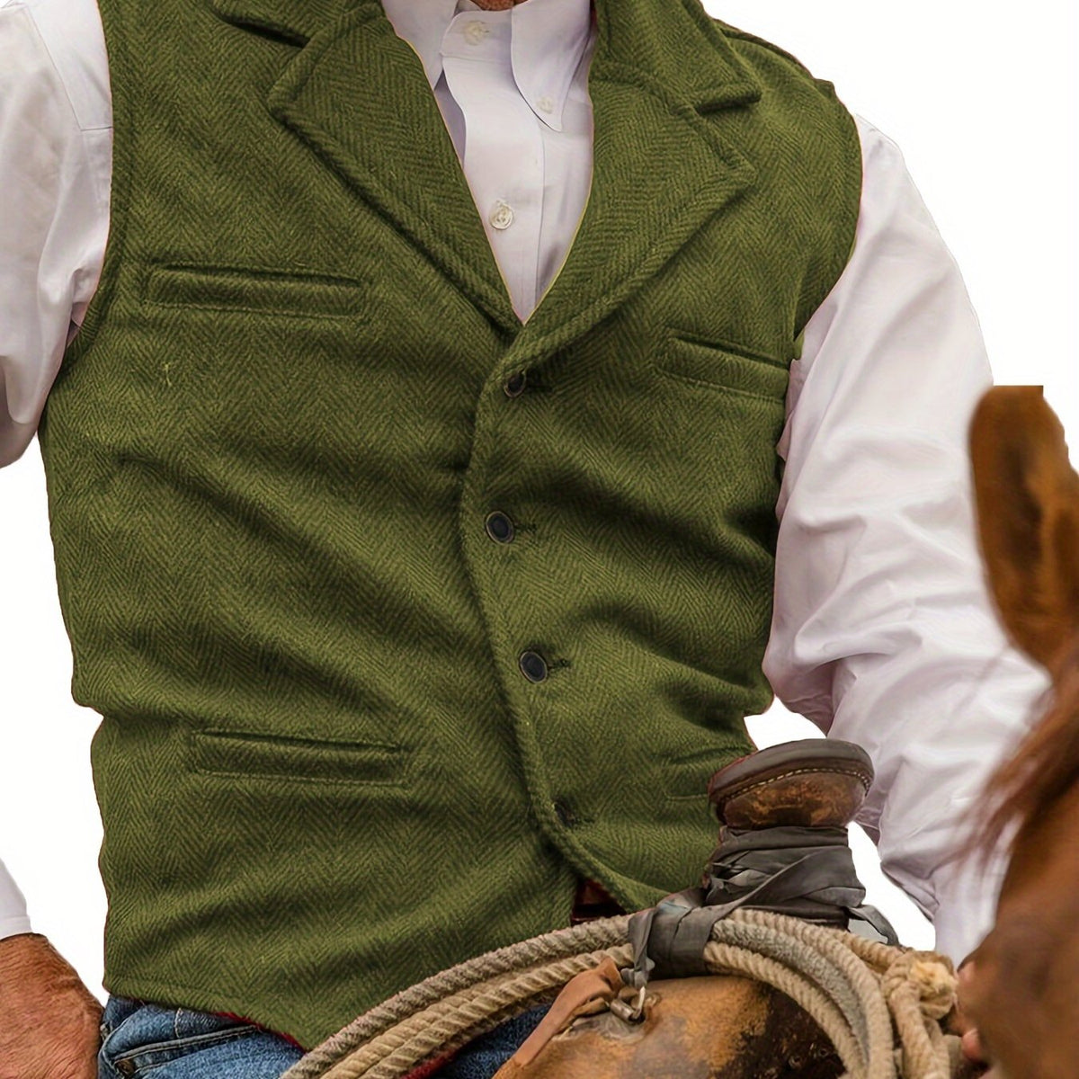 Men's Herringbone Vest with Pockets | Formal Wedding - Green
