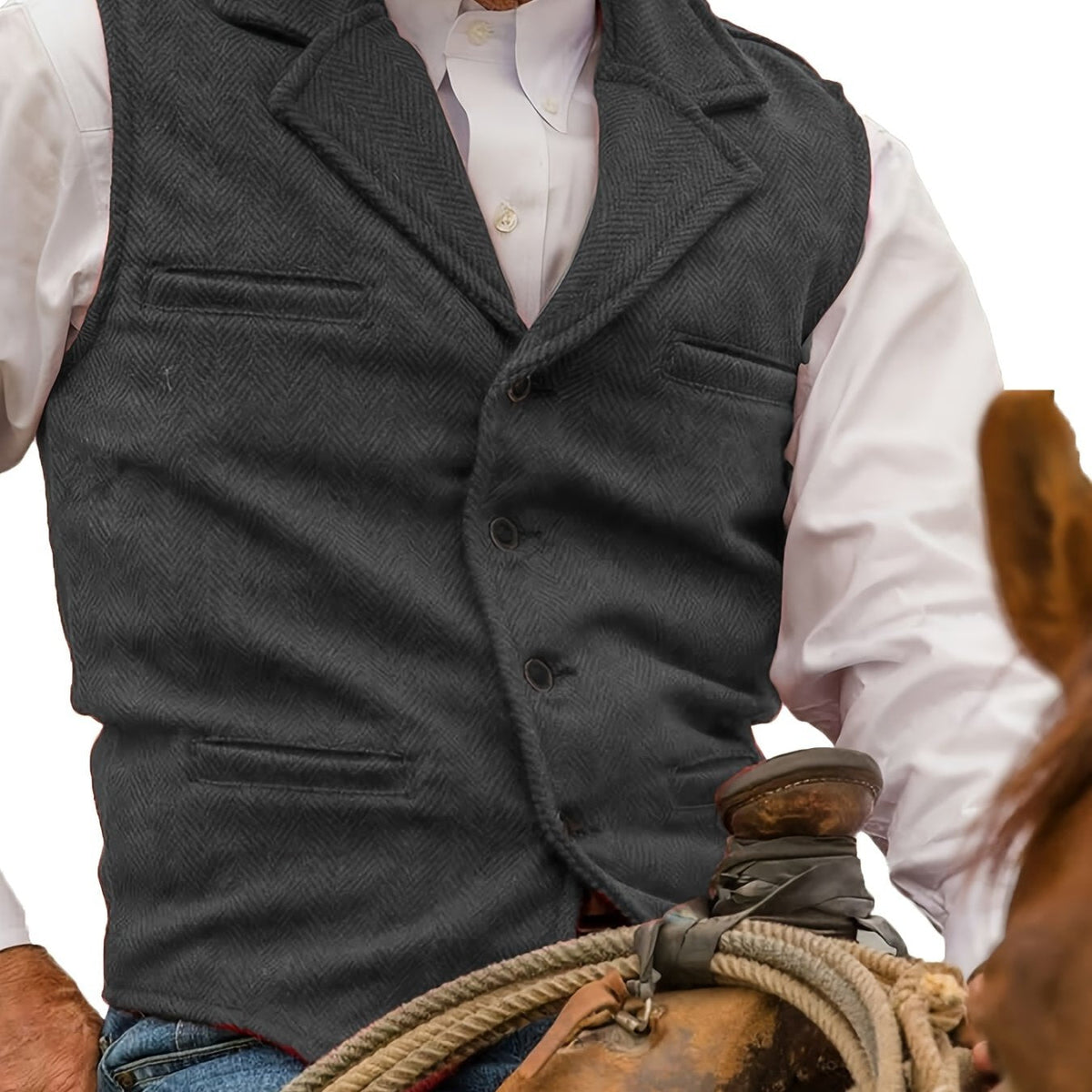 Men's Herringbone Vest with Pockets | Formal Wedding - Grey