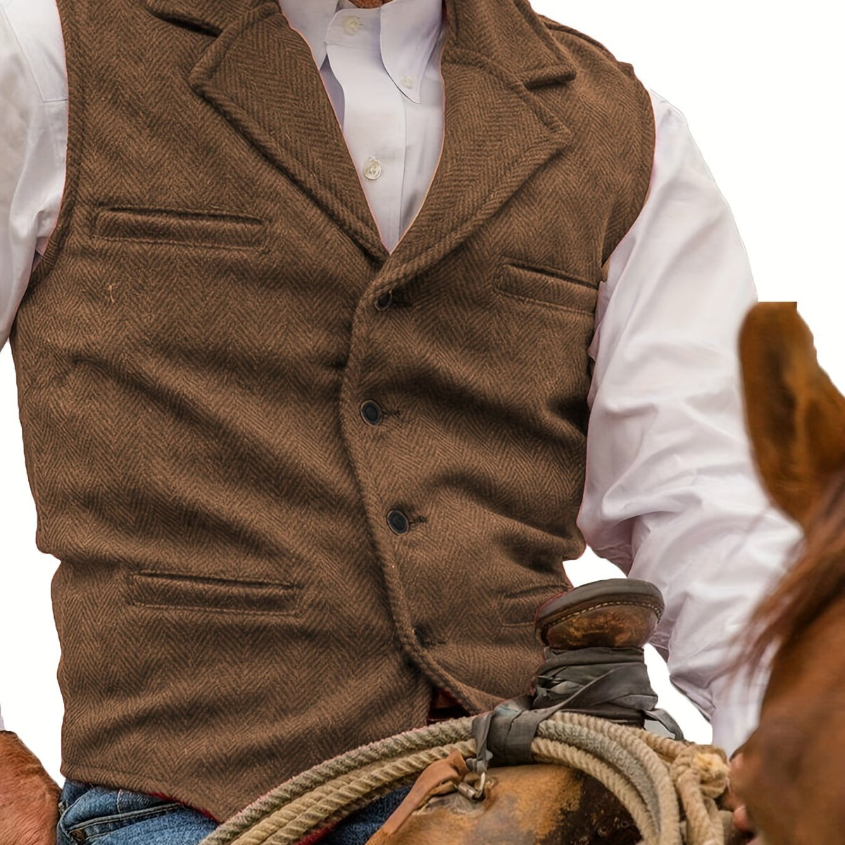 Men's Herringbone Vest with Pockets | Formal Wedding - Light Brown