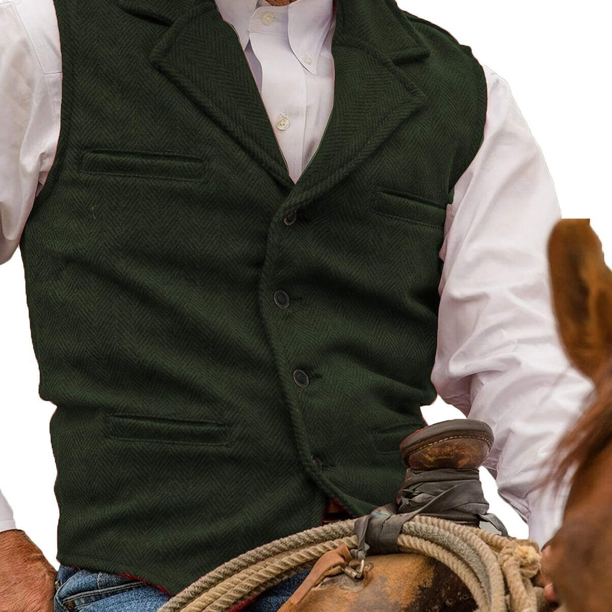 Men's Herringbone Vest with Pockets | Formal Wedding - Military Green