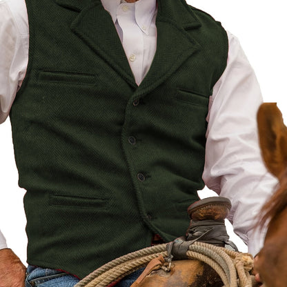 Men's Herringbone Vest with Pockets | Formal Wedding - Military Green