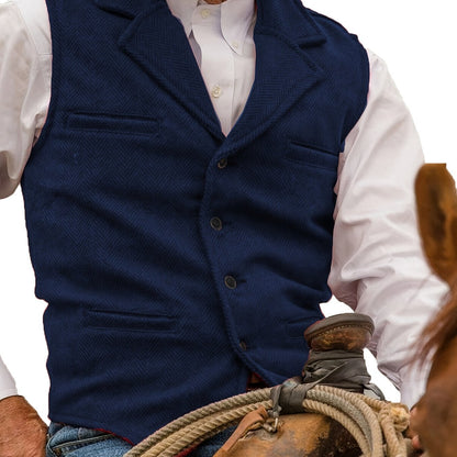 Men's Herringbone Vest with Pockets | Formal Wedding - Navy