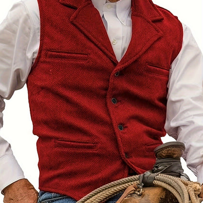 Men's Herringbone Vest with Pockets | Formal Wedding - Red