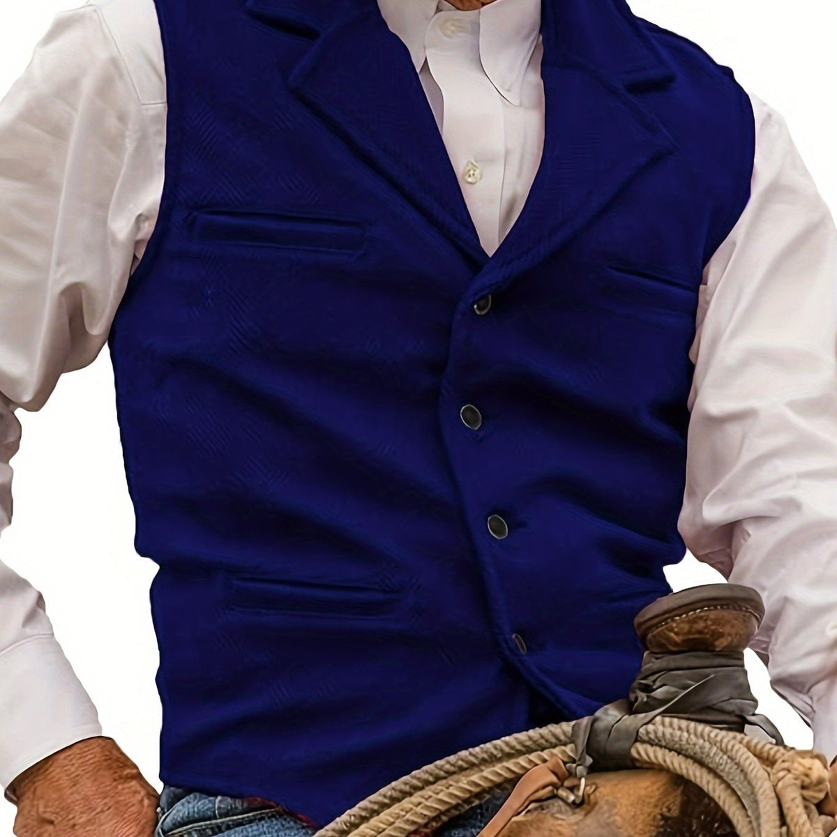 Men's Herringbone Vest with Pockets | Formal Wedding - Royal Blue