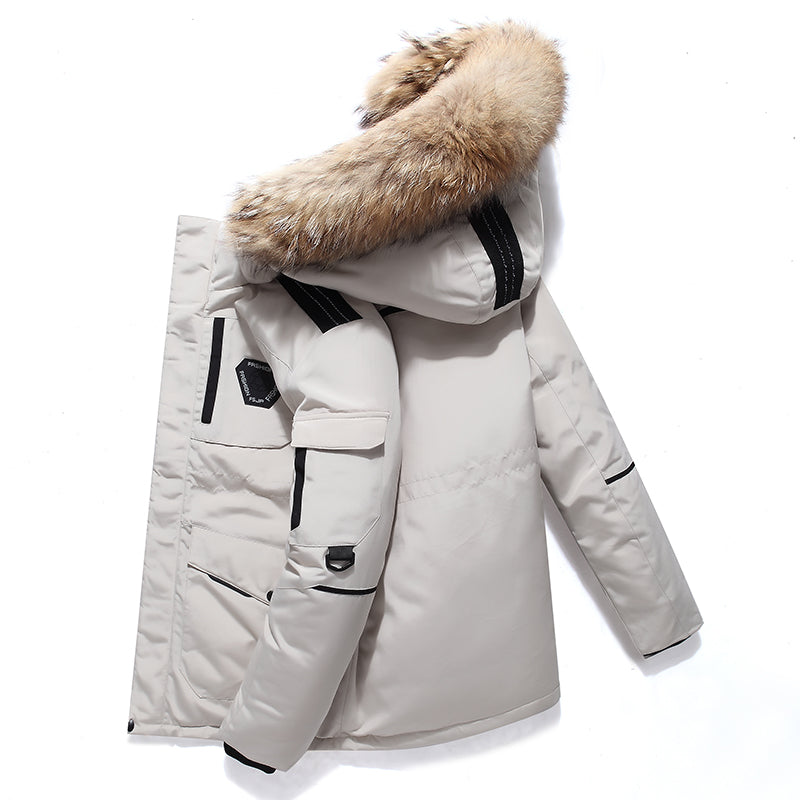 Men's Hooded Jacket with Snap Closure | Removable-Hood Zip Coat - White