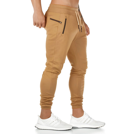 Men's Jogger Pants with Zip Pockets | Lightweight Polyester - Beige