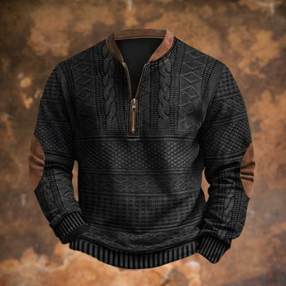 Men's Knit Sweater with Quarter Zip | Cotton Blend Pullover - Black