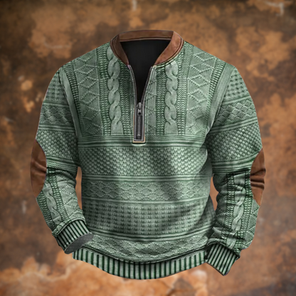 Men's Knit Sweater with Quarter Zip | Cotton Blend Pullover - Green