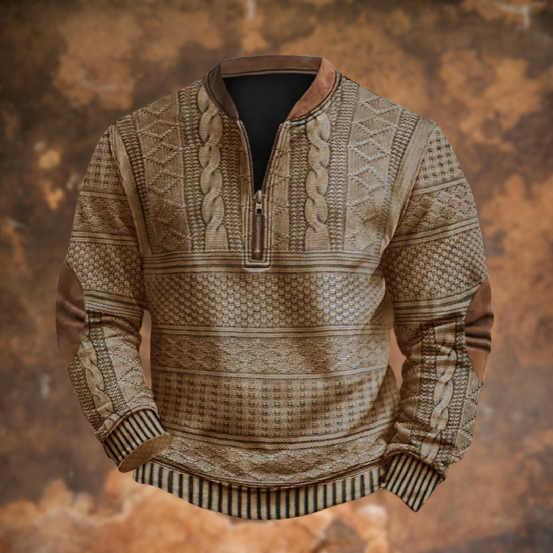 Men's Knit Sweater with Quarter Zip | Cotton Blend Pullover - Khaki