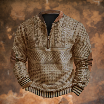 Men's Knit Sweater with Quarter Zip | Cotton Blend Pullover - Khaki