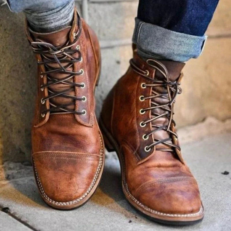 Men's Lace-Up Leather Boots | Brown Heritage Boots - Brown