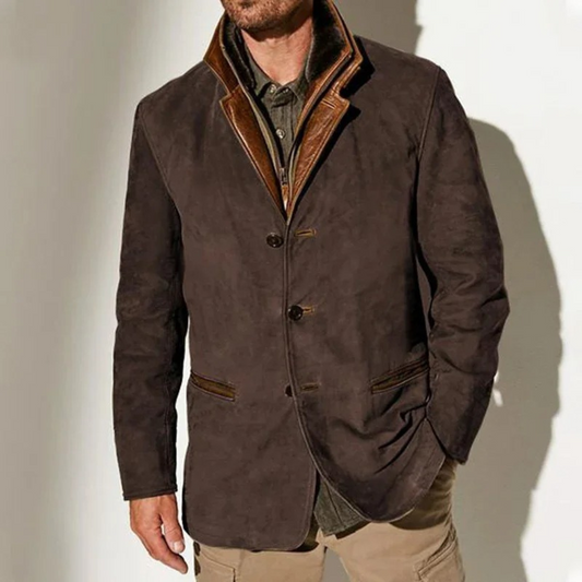 Men's Leather Blazer Jacket | Vintage Casual Sport Coat - Dark Brown