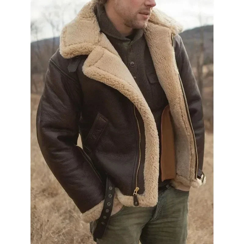 Men's Leather Pilot Jacket | Sherpa Lined Aviator Coat - Brown