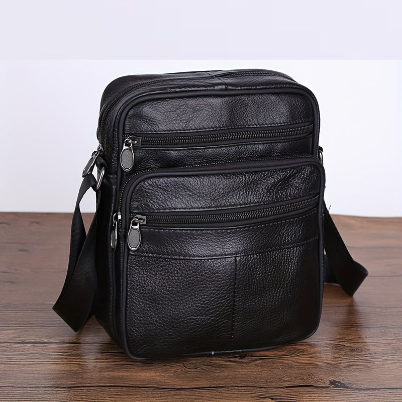 Men's Leather Shoulder Bag | Adjustable Strap Messenger - Black