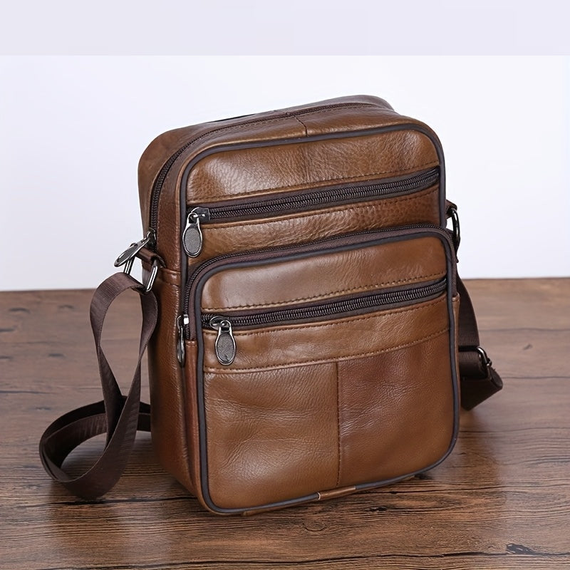 Men's Leather Shoulder Bag | Adjustable Strap Messenger - Brown