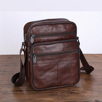 Men's Leather Shoulder Bag | Adjustable Strap Messenger - Coffee