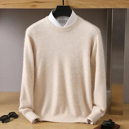 Men's Lightweight Crew Neck Sweater | Fine Knit Pullover - Beige
