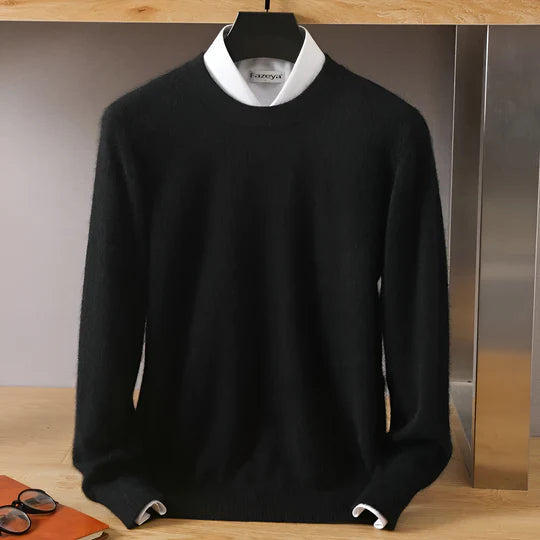 Men's Lightweight Crew Neck Sweater | Fine Knit Pullover - Black