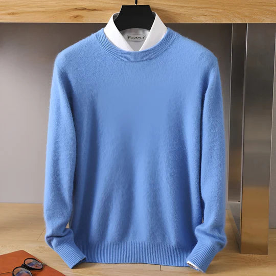 Men's Lightweight Crew Neck Sweater | Fine Knit Pullover - Blue