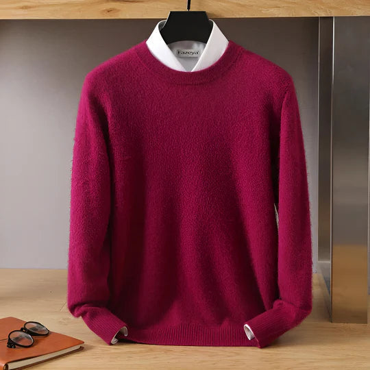Men's Lightweight Crew Neck Sweater | Fine Knit Pullover - Burgundy